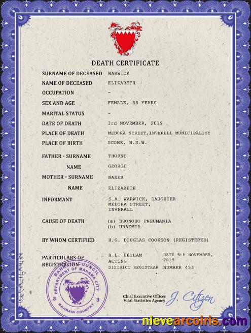 Bahrain death certificate
